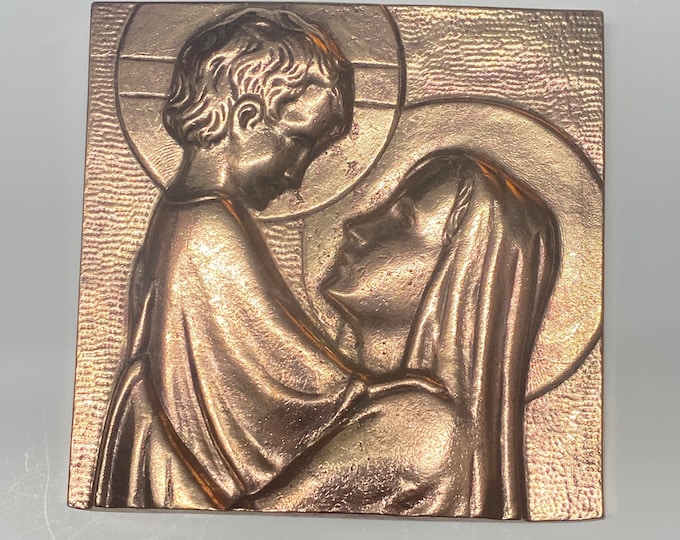 Religious bronze art,Bronze plaque of the Virgin Mary and Child Jesus