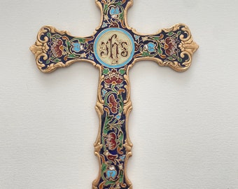 Multicolor vitrified glazed bronze cross antique baroque style