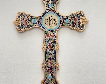 Multicolor vitrified glazed bronze cross antique baroque style