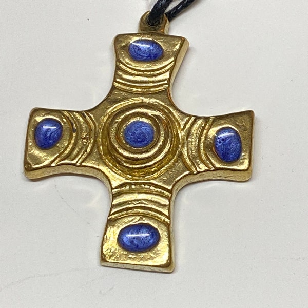 Bronze enamelled medieval style cross pendant