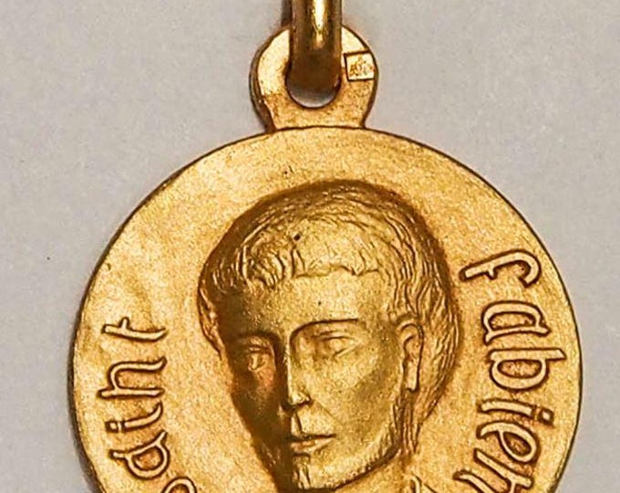 Medal Saint Fabien gold plated 3 microns diameter 18mm handmade in France