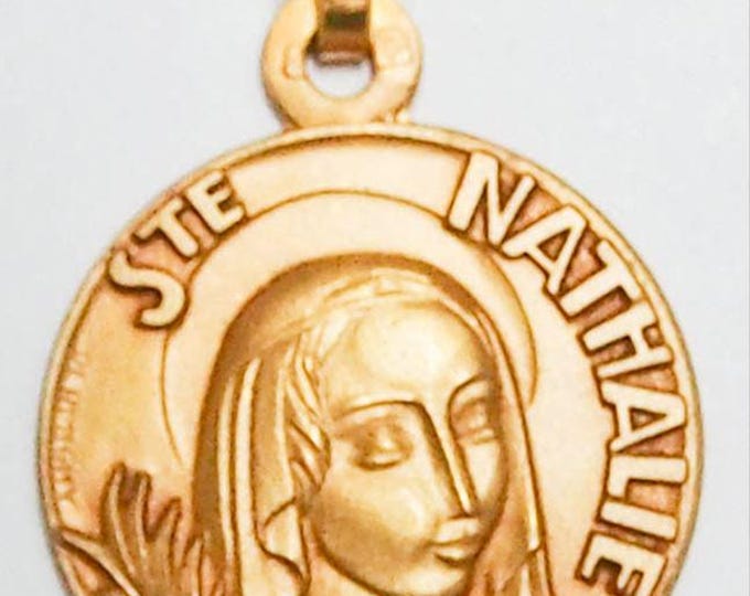 Medal Sainte Nathalie gold plated 3 microns diameter 18mm handmade in France