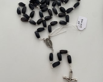 Authentic Religious Rosary of France in ebony wood beads, heart of the Rosary pendant Virgin Mary and Jesus on the Cross