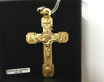 Pendant Cross Our Lady of Lourdes Sant Bernadette praying crucifix gold platted 3 micronsholy spirit