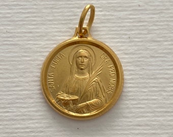 FREE SHIPMENT Medal pendant of Sainte Lucie 16mm gold plated 3 microns amazing details french handmade 16 millimeters very beautiful work
