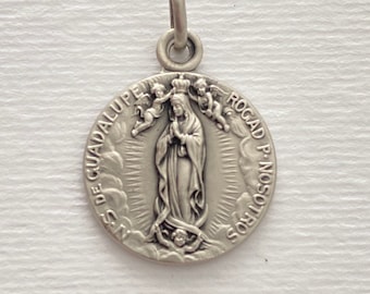 FREE SHIPMENT Medal pendant of Notre dame of Guadalupe silver 925/1000 amazing details french handmade 18 millimeters very beautiful work