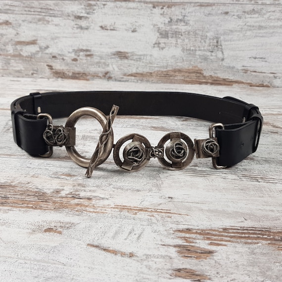 Vintage Leather Belt Steel Antique Roses Made in I