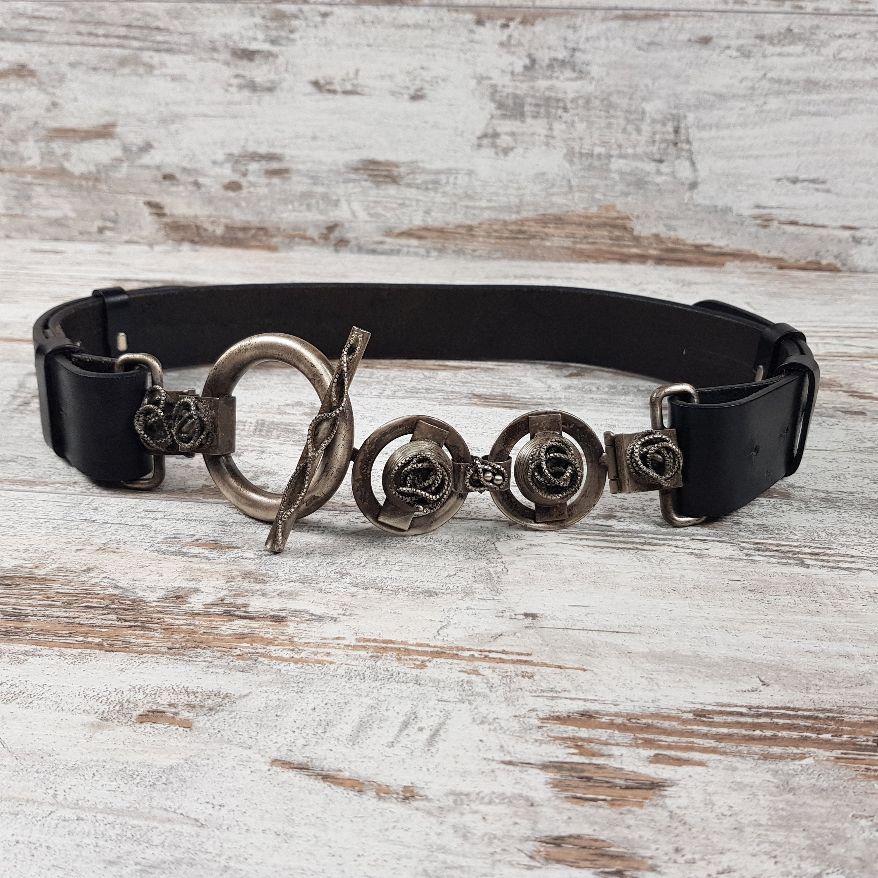 SERENO Italian Black Leather Belt With Metal Buckle Floral Embellished XL Timeless Tranquility Swarovski Crystal Floral Buckle Genuine  main image 4