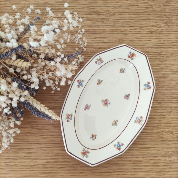 Vintage and Authentic french serving dish "hamage & moulin des loups", flower pattern