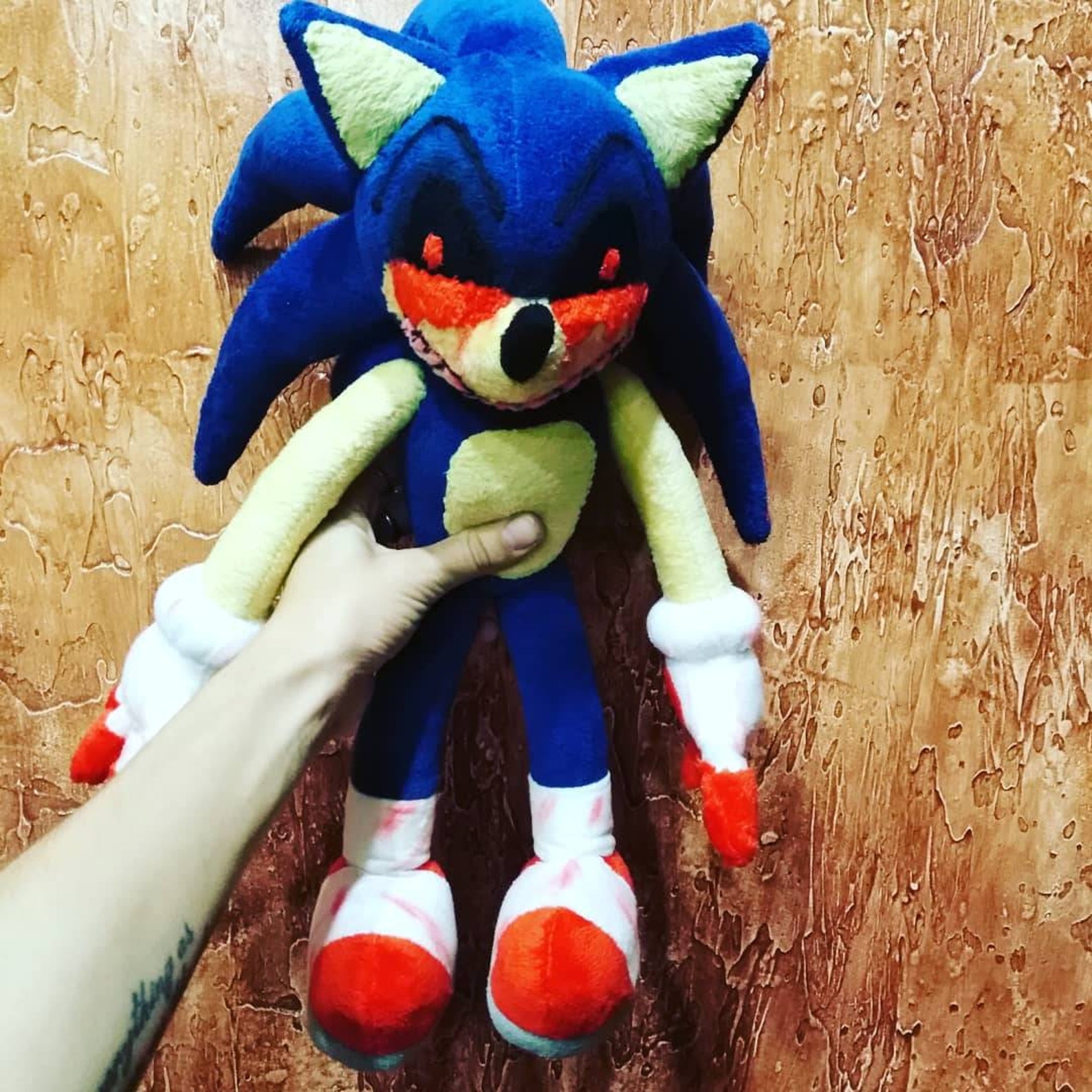 Custommade plush inspired by the Sonic E X E plush toy to Etsy