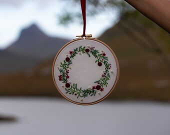 Beautiful floral wreath hand embroidered hoop