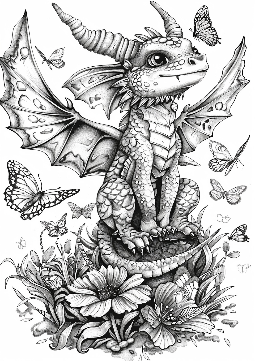 Fairy Dragons Coloring Pages for Children and Adults to Print Etsy