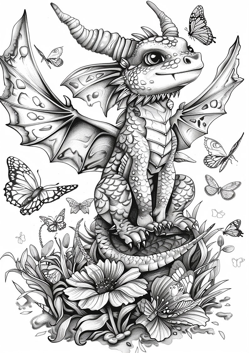 Fairy Dragons Coloring Pages for Children and Adults to Print Etsy