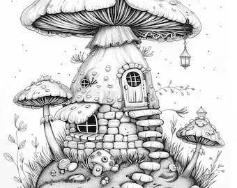 Coloring pages of fairy houses for children and adults to print