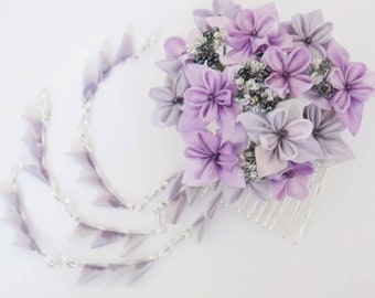 kanzashi hydrangea purple flower hair comb silk made kanzashi bridal head dress geisya kanzashi