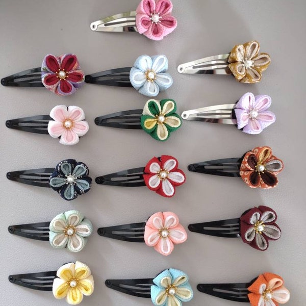 Barrette à pression kanzashi, barrette à cheveux fleur de prunier, barrette ume