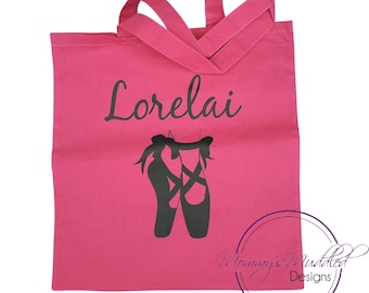 Personalized Canvas Ballet Bag, sleepover bag, ballerina birthday favor bags, ballerina tote, gift for kids, girl travel bag, ballet shoes