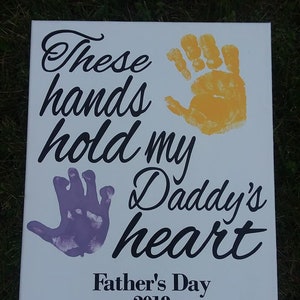 Personalized Hand Print Canvas handprint gift for him dad birthday gift father's day gift DIY new dad daddy gift multiple kids Christmas image 1