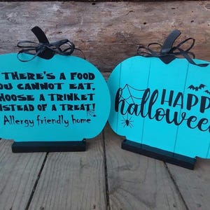Proyecto de calabaza verde azulado, calabazas de madera, diseño de doble cara, decoración de otoño, decoración de Halloween, alergia, truco o trato, proyecto de calabaza verde azulado, letrero para porche