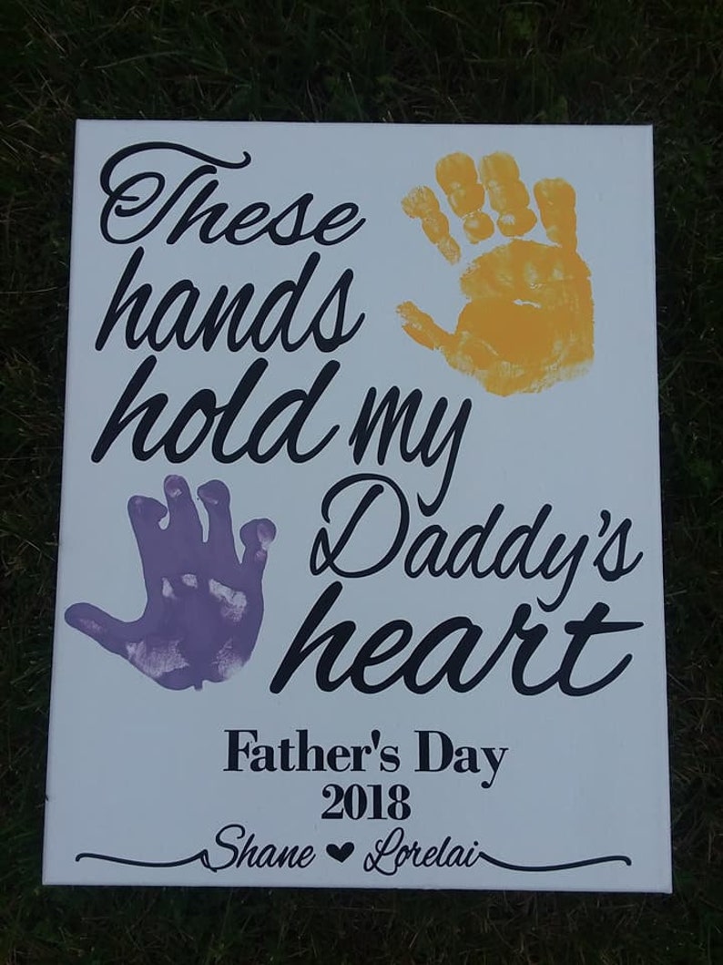 Personalized Hand Print Canvas handprint gift for him dad birthday gift father's day gift DIY new dad daddy gift multiple kids Christmas image 1