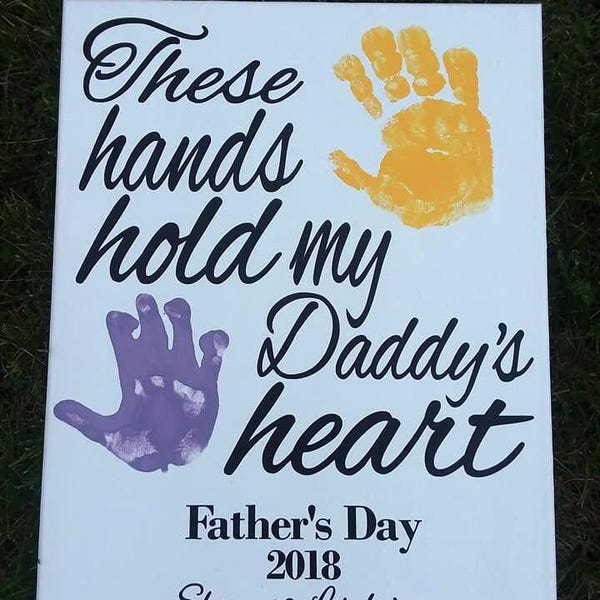 Personalized Hand Print Canvas handprint gift for him dad birthday gift father's day gift DIY new dad daddy gift multiple kids Christmas