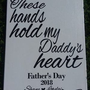 Personalized Hand Print Canvas handprint gift for him dad birthday gift father's day gift DIY new dad daddy gift multiple kids Christmas image 2