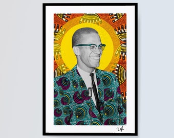 Malcolm X - Limited Edition Print - A4 Print - A3 Print - Digital Collage - Black Art - African Art