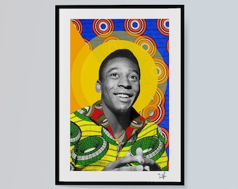 Pelé - Limited Edition Print - A4 Print - A3 Print - Digital Collage - Black Art - African Art