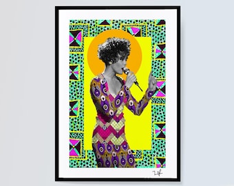 Whitney Houston - Limited Edition Print - A4 Print - A3 Print - Digital Collage - Black Art - African Art