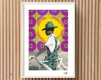 Young boy rests the Mules - Limited Edition Print - A4 Print - A3 Print - Digital Collage - Black Art - African Art