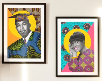 African Fabric Family Portrait, Custom made art