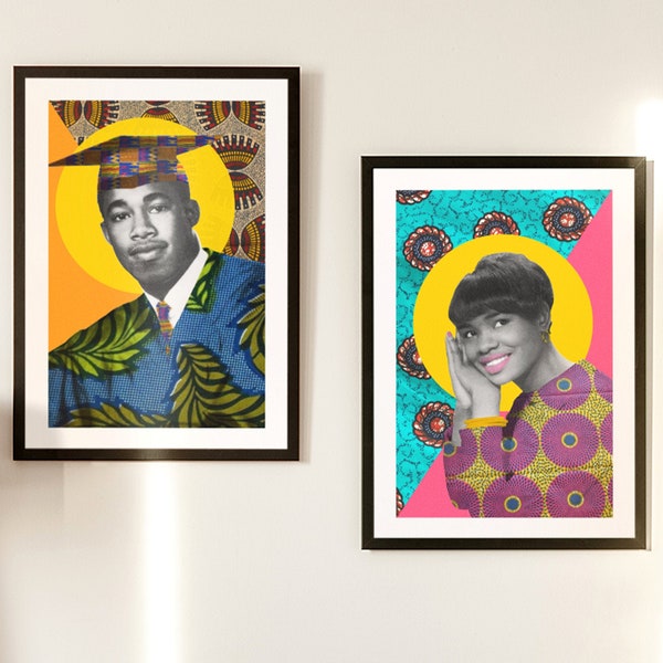 Portrait de famille en tissu africain, oeuvre d'art sur mesure