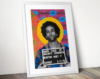 Huey P Newton Mugshot - Impression en édition limitée - Impression A4 - Impression A3 - Collage numérique - Art noir - Art africain