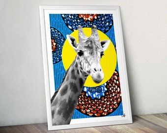 Giraffe print, Animal prints, Children wall art, Nursery decor, Playroom poster, Kids room decor, Prints for kids, African fabric