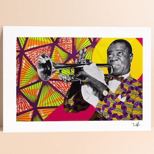 Louie Armstrong - Limited Edition Print - A4 A3 A2 A1  - Digital Collage - Black Art - African Art