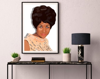 Aretha Franklin-kunstafdruk: handgesigneerd portret van beroemdheden