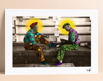 Men play cards - Limited Edition Print - A4 Print - A3 Print - Digital Collage - Black Art - African Art