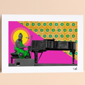 Nina Simone Playing pIano - Limited Edition Print - A4 Print - A3 Print - Digital Collage - Black Art - African Art