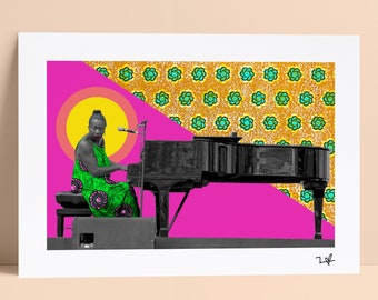 Nina Simone Playing pIano - Limited Edition Print - A4 Print - A3 Print - Digital Collage - Black Art - African Art