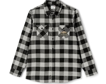 Raccoon Pocket Art Flannel Shirt | Black White Buffalo Check