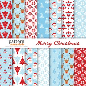 VENDA Papel Digital Feliz Natal - Árvore de Natal Azul Bebê/Papai Noel/Rena para uso pessoal e pequeno comercial - U011MG03