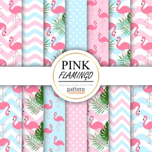 SALE Pink Flamingo Digital Paper Pattern - Flamingo/Chevron/Wave/Polka Dot For Personal and Small Commercial Use - S0205