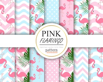 SALE Pink Flamingo Digital Paper Pattern - Flamingo/Chevron/Wave/Polka Dot For Personal and Small Commercial Use - S0205