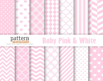 SALE Baby Pink & Weiß Digitales Papier Muster - Polka Dot/Chevron/Welle/Liebe/Streifen/Jakobsmuschel.. Für den persönlichen und kleinen kommerziellen Gebrauch - T0112