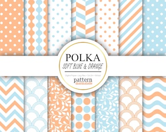 SALE Polka Soft Blue And Orange Digital Paper - BV050D