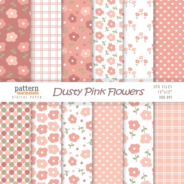 SALE Dusty Pink Flowers - Flowers Pattern - For Personal and Small Commercial Use - BX003B