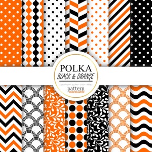 VENDITA Polka nero e arancione modello di carta digitale - Chevron/Wave/Stripe/Smerlop/foglia per uso personale e piccolo commerciale - S0903