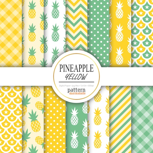 SALE Pineapple Yellow Digital Paper Pattern - Seamless Pineapple/Chevron/Polka Dot Pattern For Personal and Small Commercial Use - S0314