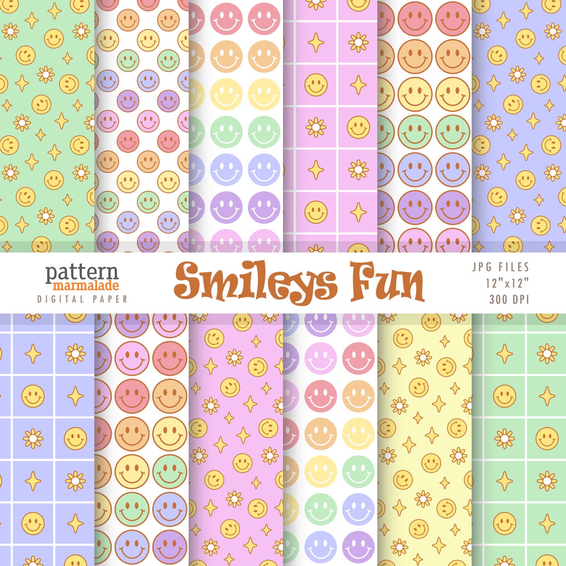 SALE Smileys Fun Digital Paper smiley Pattern Red Orange Yellow Green