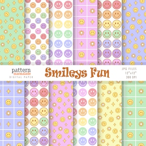 VERKOOP Smileys leuk digitaal papier - smileypatroon rood oranje geel groen blauw paars voor persoonlijk en klein commercieel gebruik - BW005C